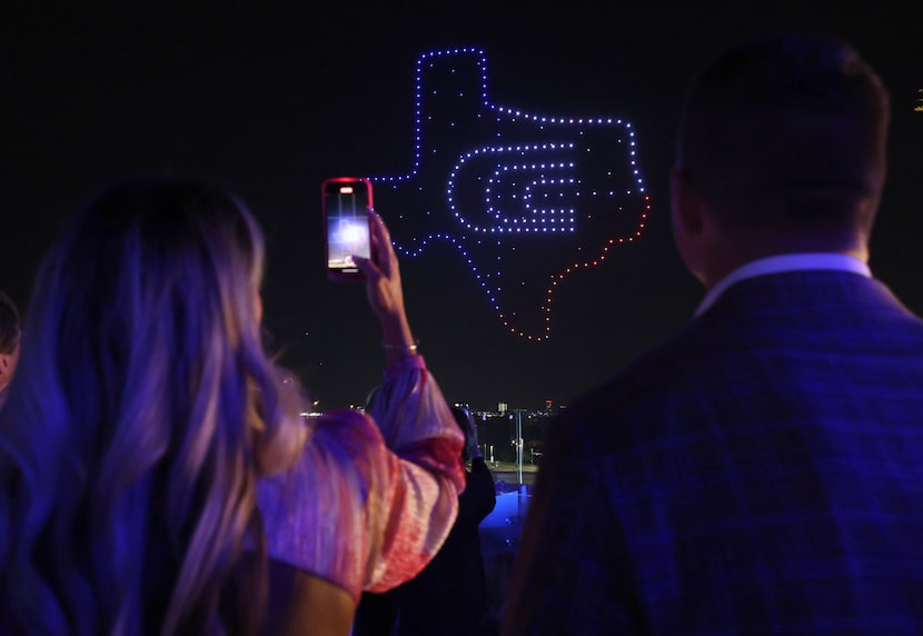 Guests were treated to a drone light show that created an outline of the state of Texas and...