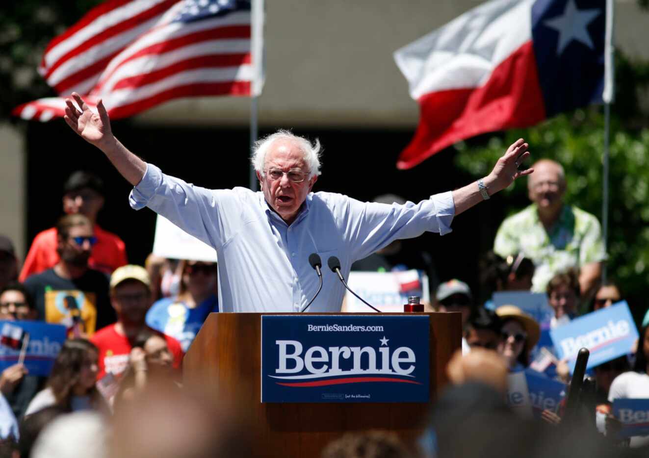 Democratic presidential candidate Sen. Bernie Sanders, I-Vt., speaks during a rally at...
