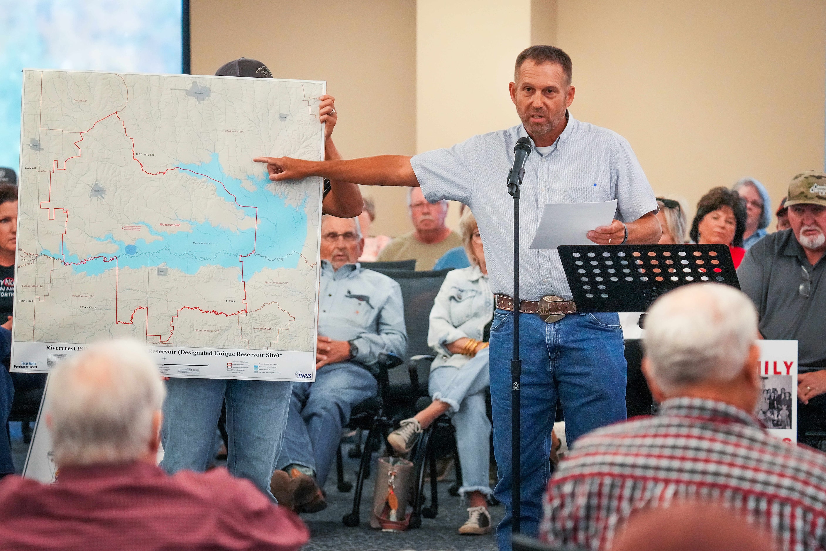 Stanley Jessee speaks in opposition to the proposed Marvin Nichols Reservoir during a...