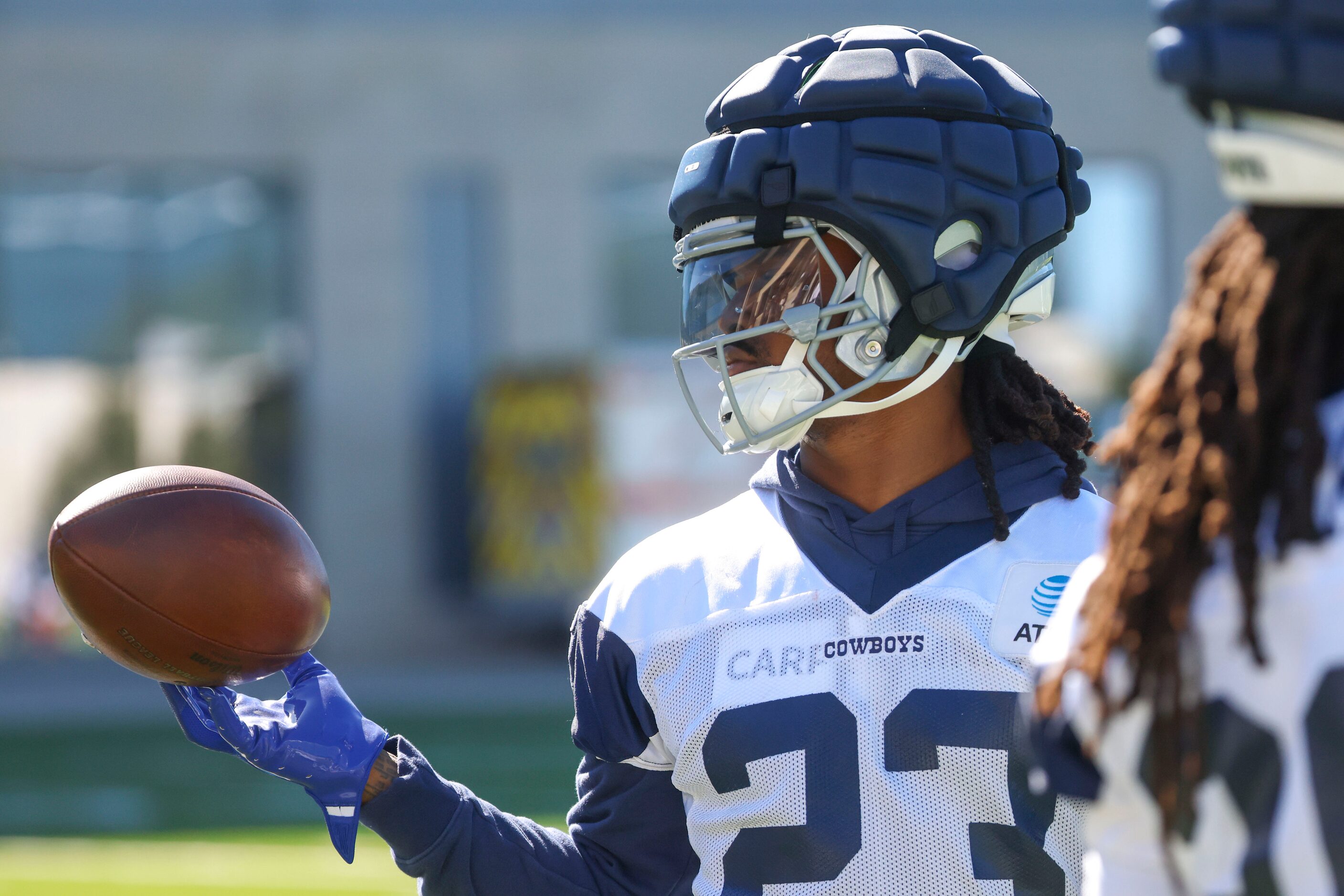 Dallas Cowboys running back Rico Dowdle waits to take part during a team practice on...