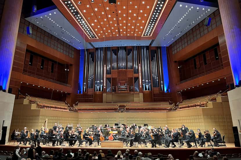 The Dallas Symphony Orchestra onstage at the Meyerson Symphony Center before an April 27,...