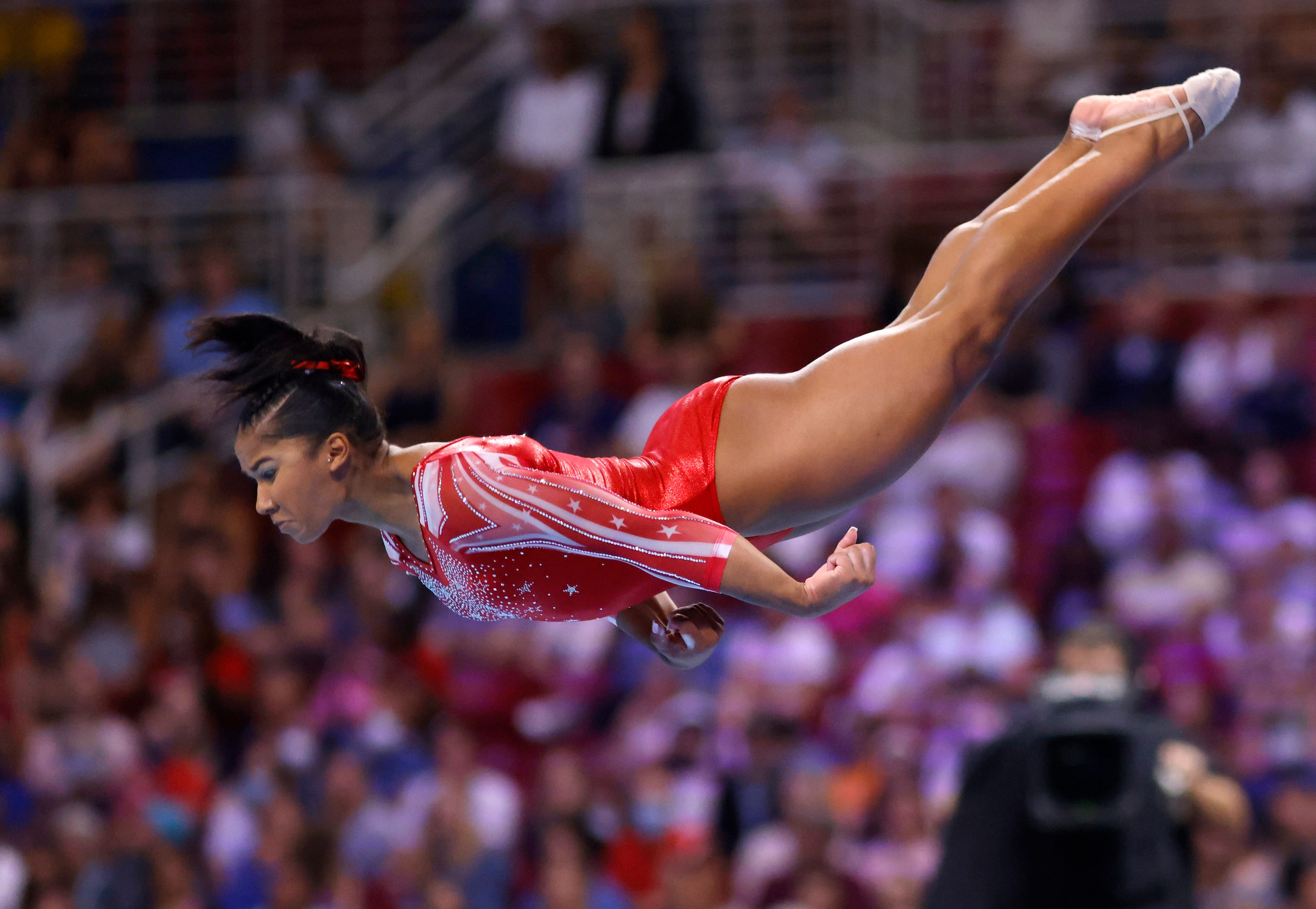 Jordan Chiles during her floor routine during day 2 of the women's 2021 U.S. Olympic Trials...