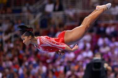 Jordan Chiles during her floor routine during day 2 of the women's 2021 U.S. Olympic Trials...