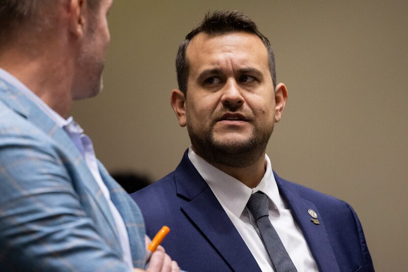 Dallas City Council member Adam Bazaldua during a Dallas City Council in December 2023. 