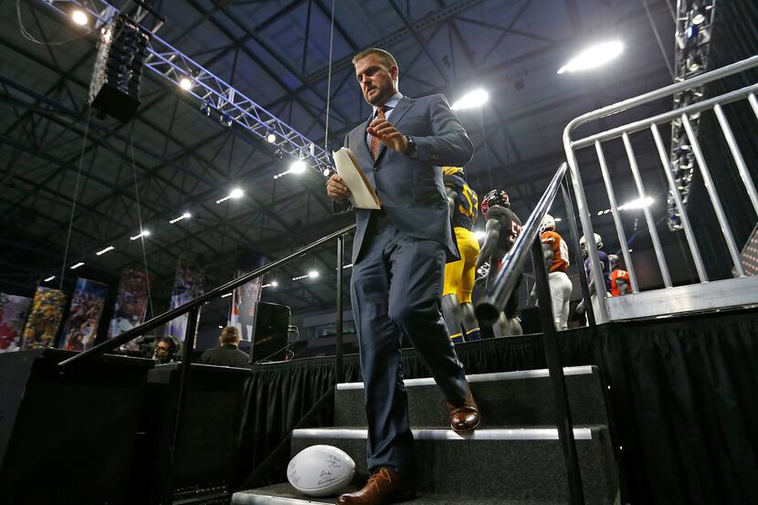 Texas head football coach Tom Herman walks off the stage after he speaks during Big 12 Media...