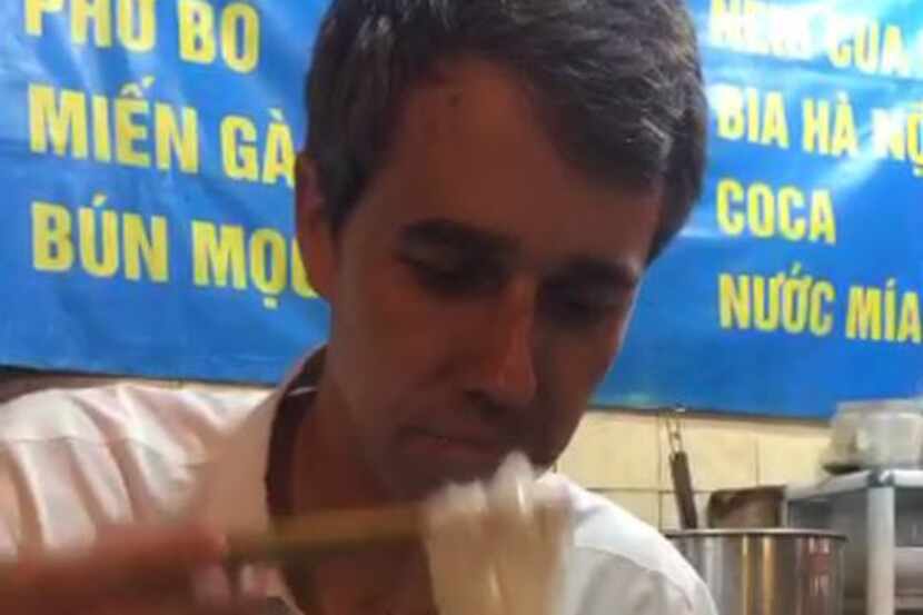  Rep. Beto O'Rourke, D-El Paso, dines on pho in Hanoi during a trip to Vietnam with...