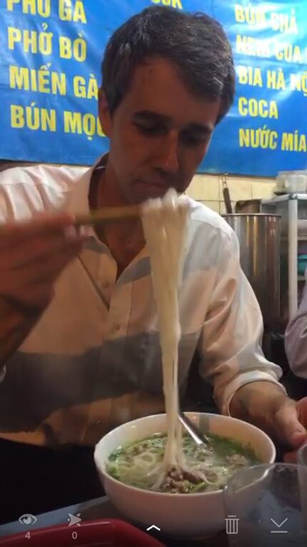  Rep. Beto O'Rourke, D-El Paso, dines on pho in Hanoi during a trip to Vietnam with...