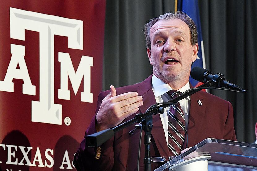 Jimbo Fisher speaks as he is introduced as Texas A&M's new head football coach,in Kyle...