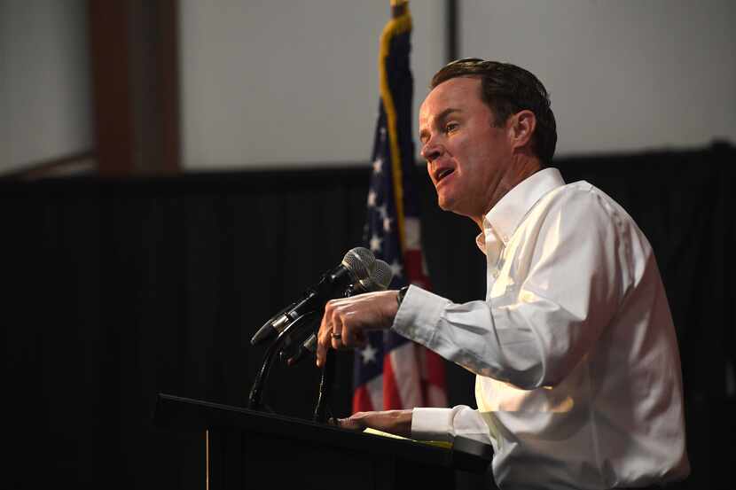 Dade Phelan addresses the crowd during a campaign rally at Jack Brooks Airport on Thursday,...