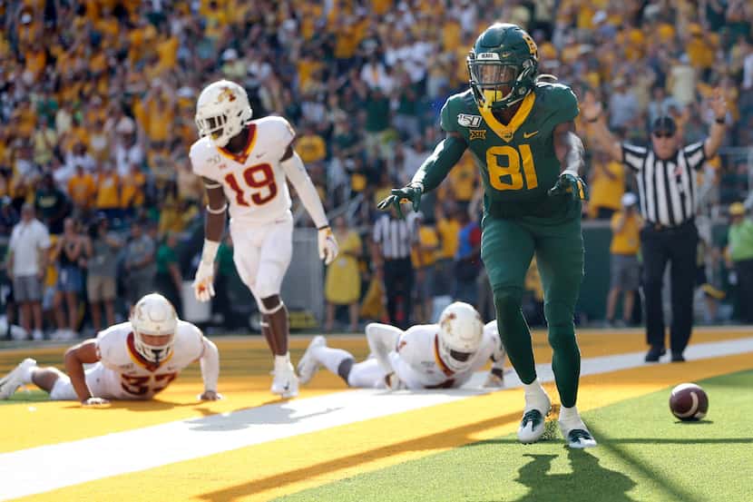 Baylor Bears wide receiver Tyquan Thornton (81) celebrates after scoring a touchdown against...