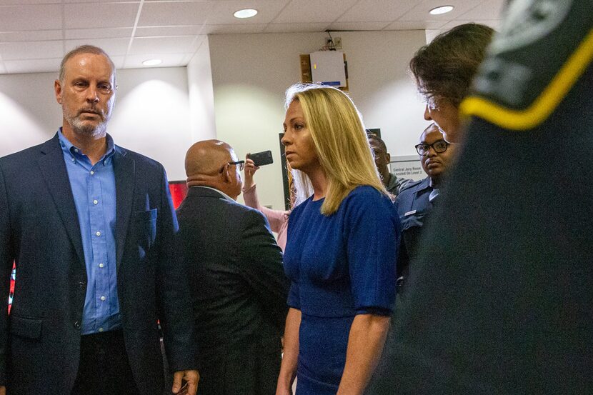 Amber Guyger arrives for her trial at the Frank Crowley Courts Building in Dallas on Monday...