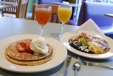 Here's Dream Cafe's famous "cloud cakes," left, and huevos rancheros.