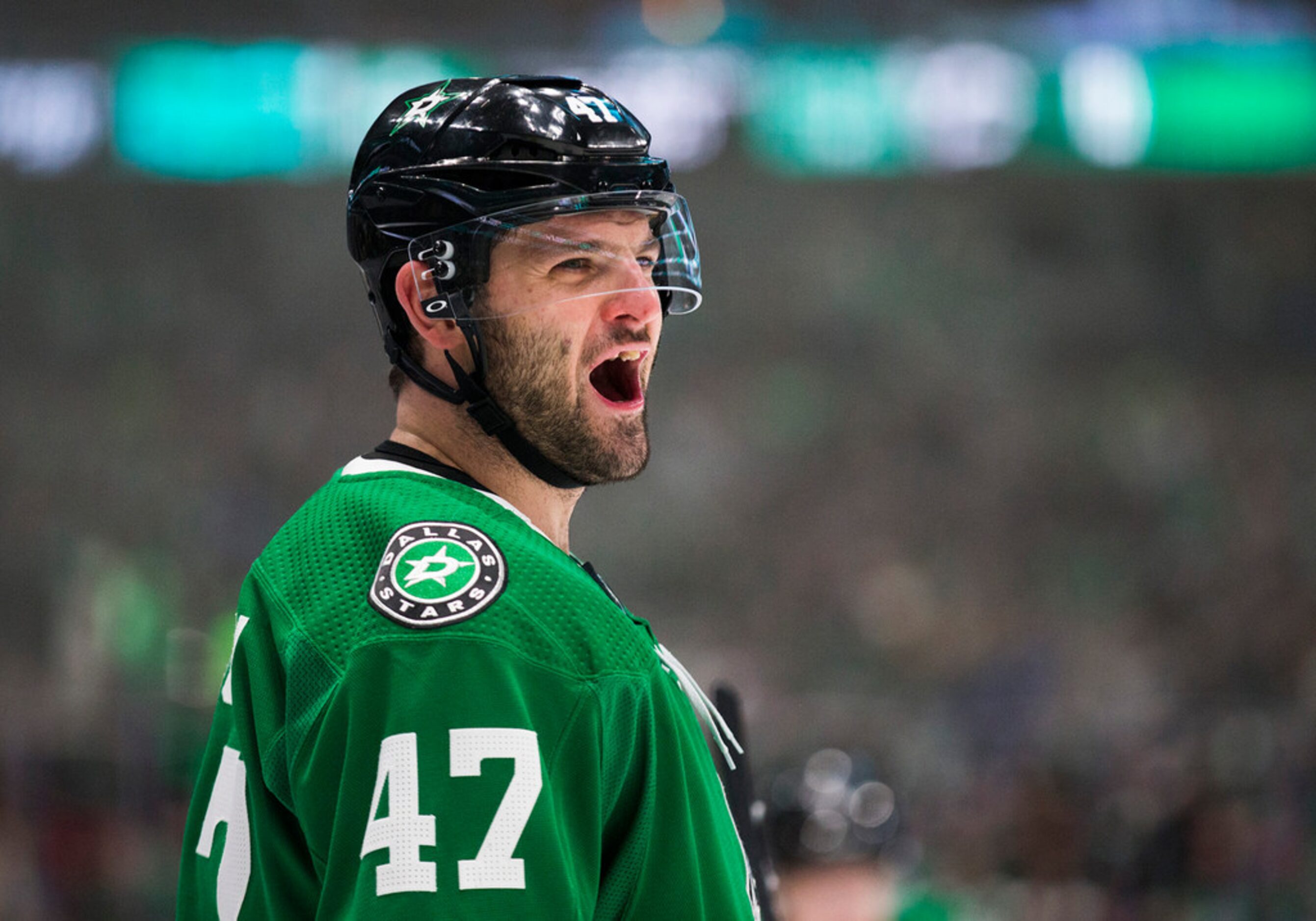 The Dallas Stars' Alexander Radulov (47) yells out during the first period against the...