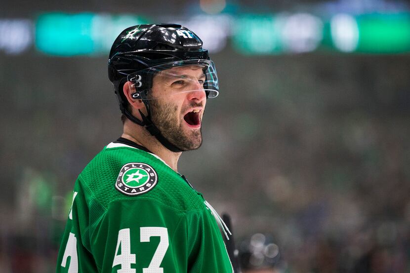 The Dallas Stars' Alexander Radulov (47) yells out during the first period against the...