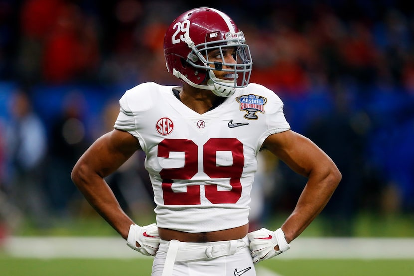 FILE- In this Monday, Jan. 1, 2018, file photo, Alabama defensive back Minkah Fitzpatrick...