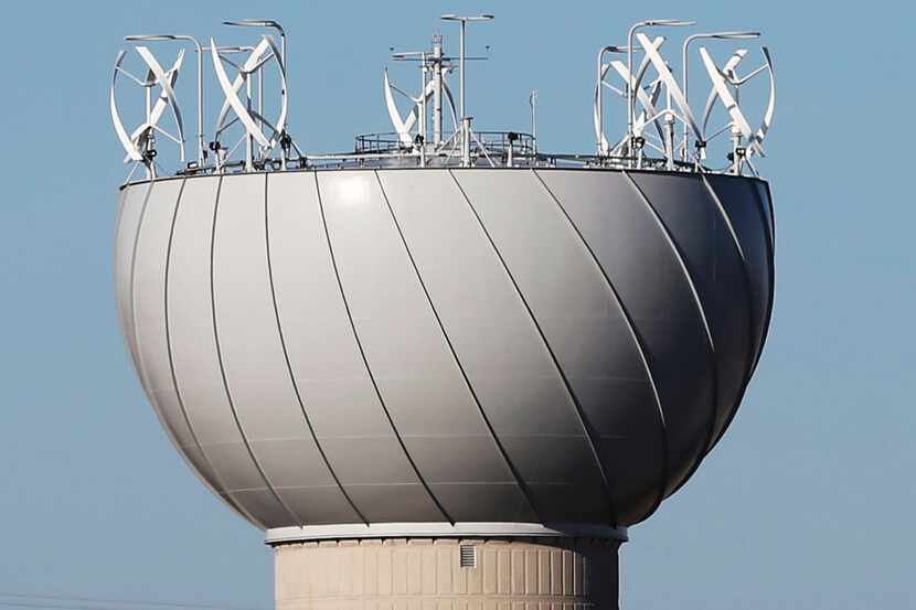 The notorious wind turbines on top of a water tower in Addison.