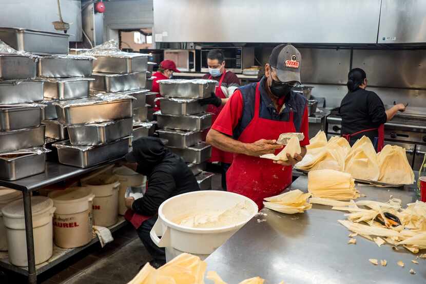 Juan Manuel Carrillo, 66, prepares tamales at Tamales Lupita in Canutillo, Texas, on Friday,...