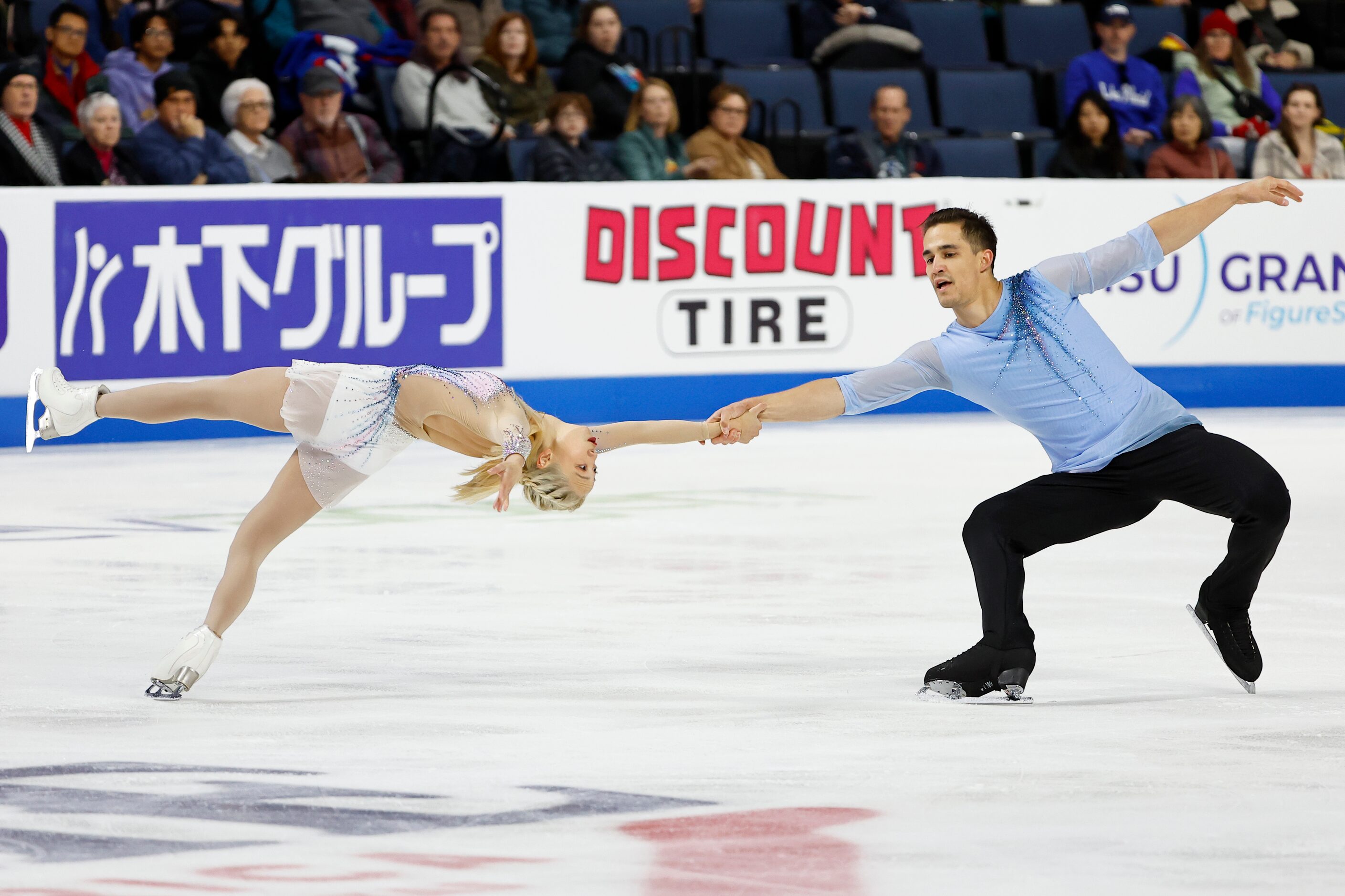 Chelsea Liu and Balazs Nagy, of the United States, compete in the pairs free skate program...