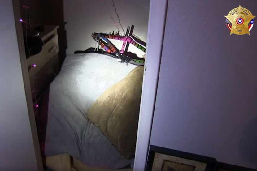 The closet where a 4-year-old boy was reportedly forced to sleep in a Houston-area meth home.