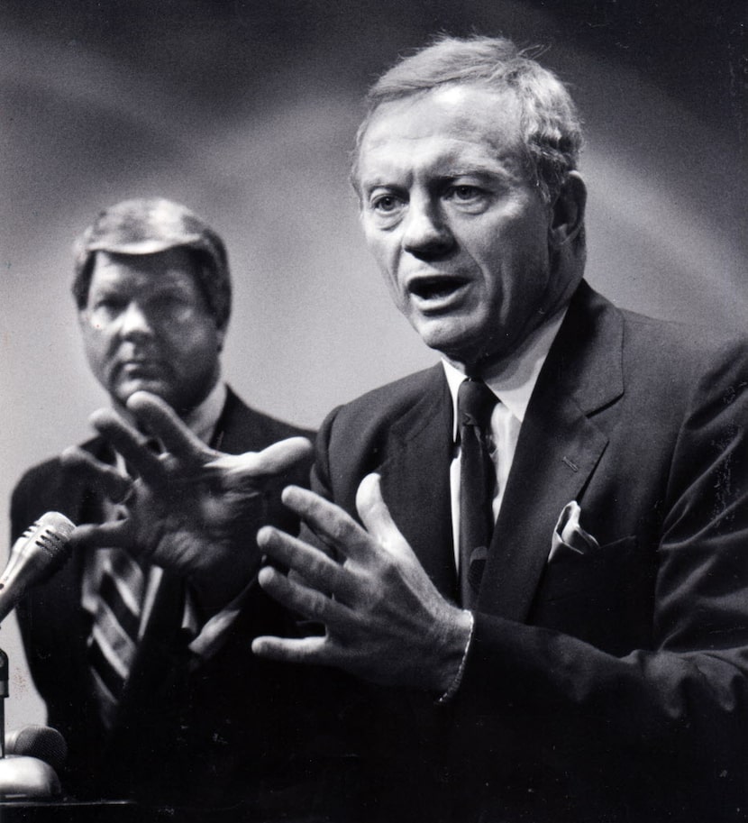 October 12, 1989 - Dallas Cowboys owner Jerry Jones, with Cowboys coach Jimmy Johnson in the...