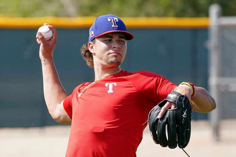 Texas Rangers top pitching prospect Ricky Vanasco rehabs with warm-up tosses at the Rangers...