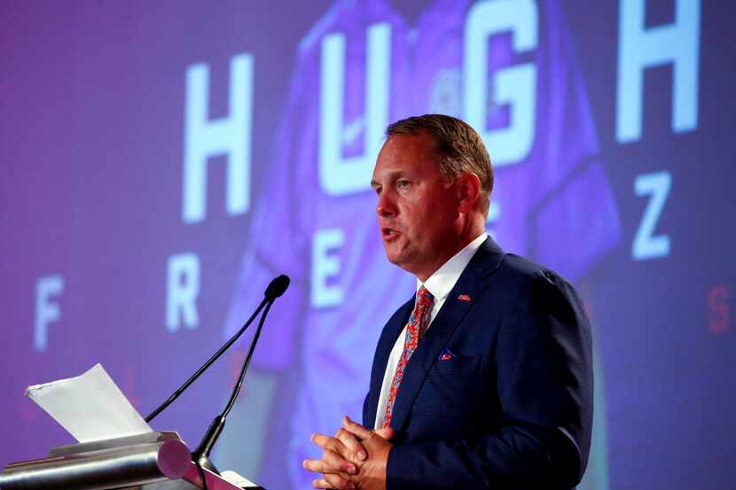 Mississippi NCAA college football coach Hugh Freeze speaks during the Southeastern...