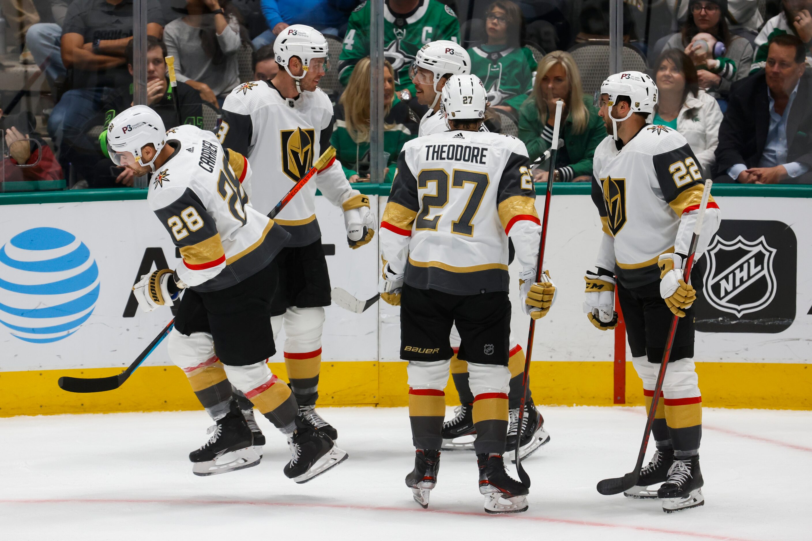 Vegas Golden Knights center Chandler Stephenson’s (20), celebrate a goal against the Dallas...