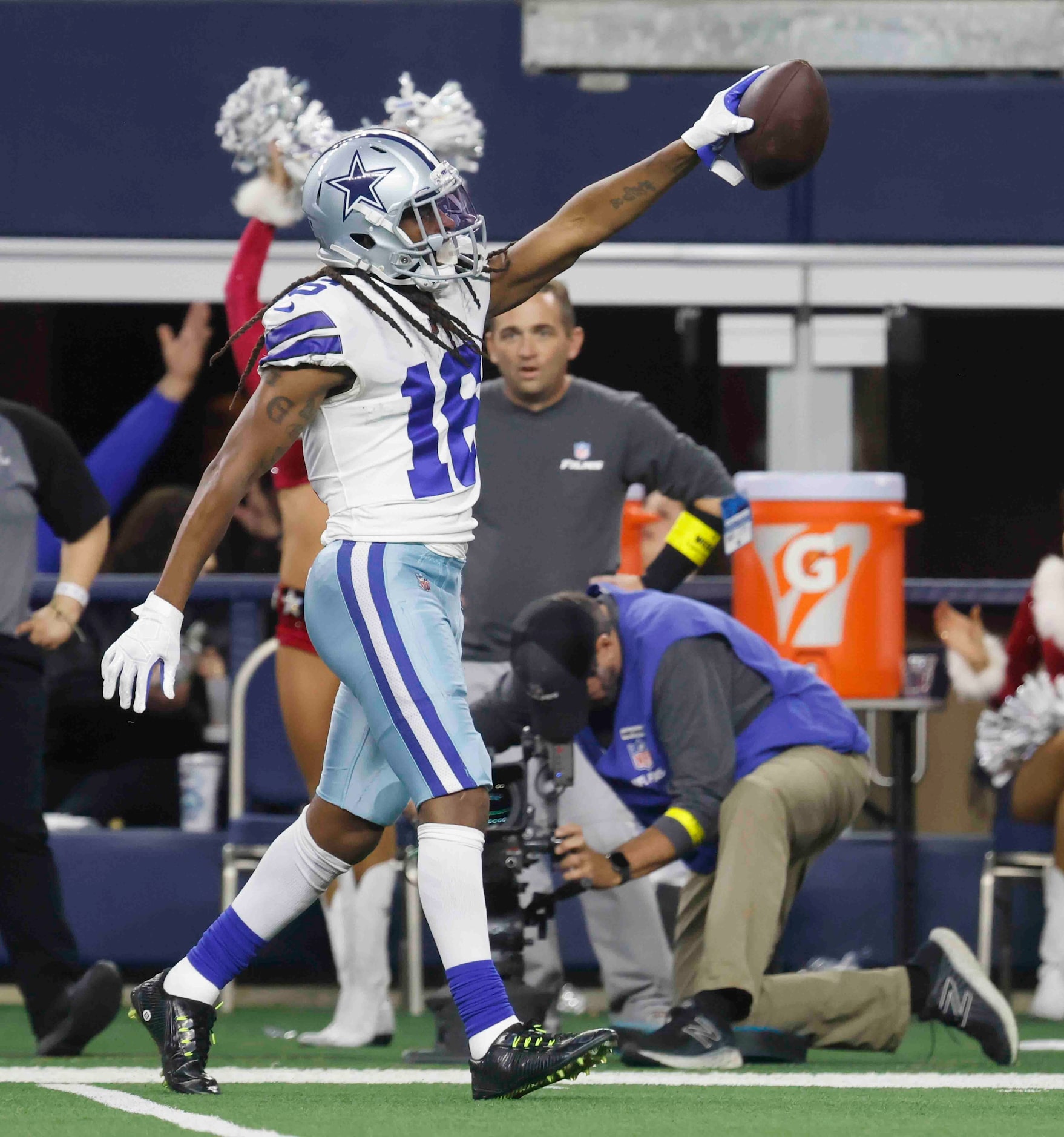 Dallas Cowboys wide receiver T.Y. Hilton (16) cheers after receiving a pass against...