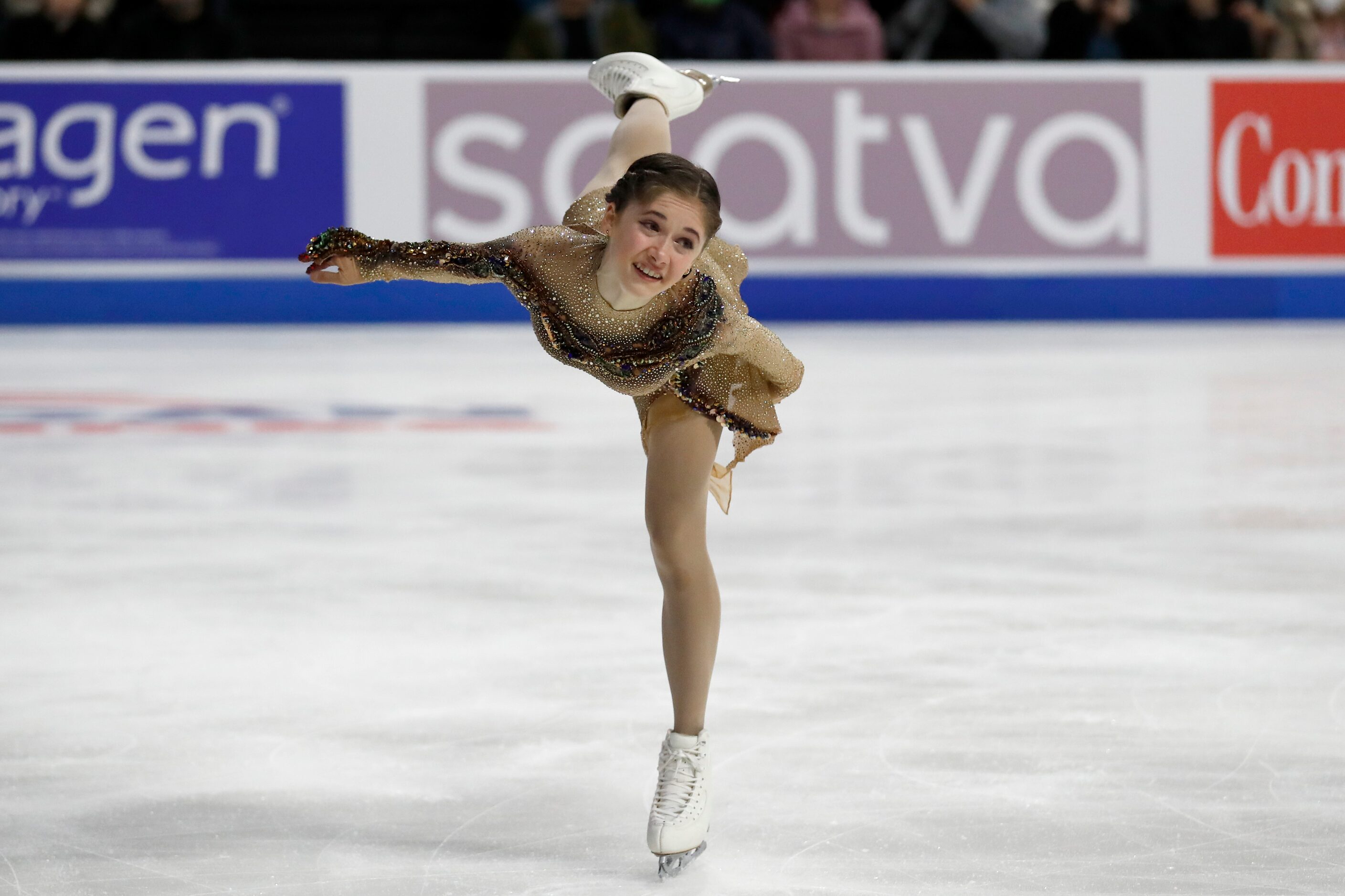 Isabeau Levito, of the United States, competes in the women's short program during the Skate...