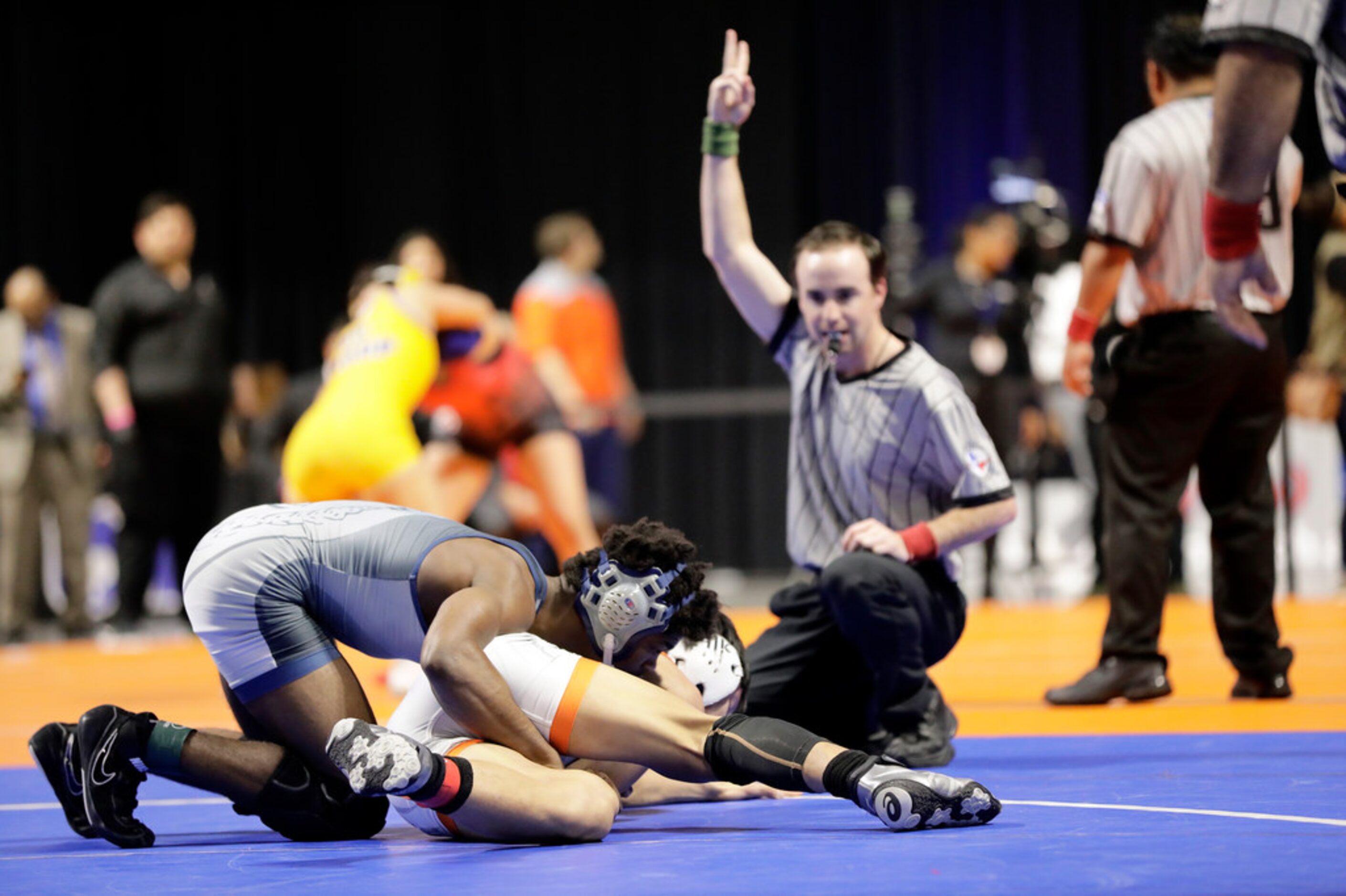 LaÃStot Pleasant of Frisco Lone Star wrestles during the UIL Texas State Wrestling...