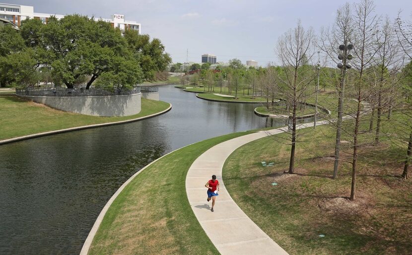 Farmers Branch Creek  flows though Vitruvian Park in Addison.