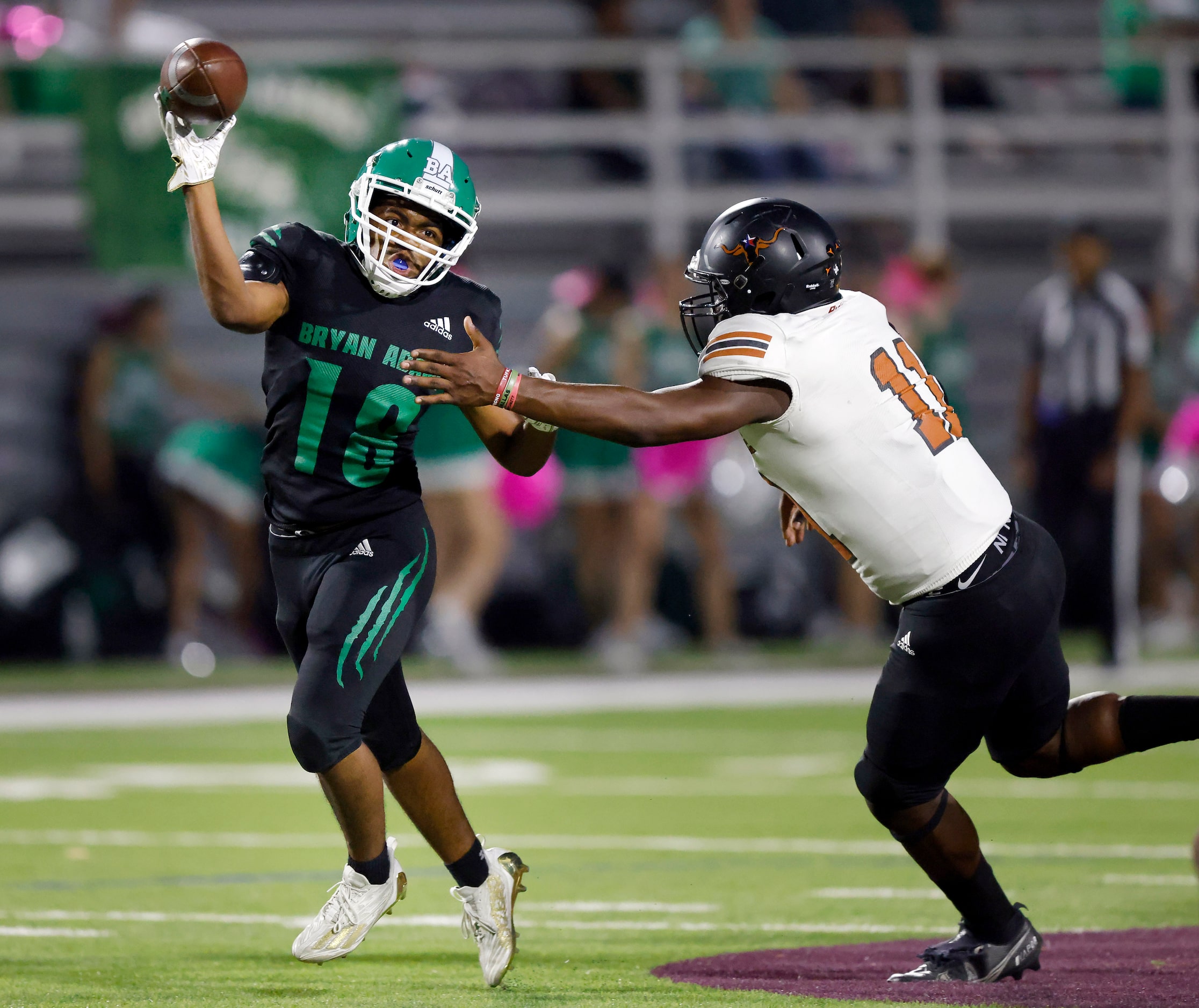 W.T. White linebacker Markavious Justice (11) chases down Bryan Adams receiver Jordon Hinton...