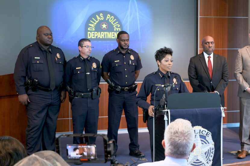 Dallas Police Chief U. Renee Hall held a press conference at Dallas Police Headquarters in...