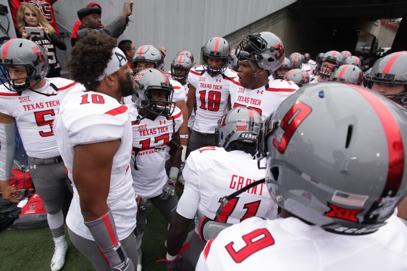 Texas Tech waits in the tunnel of an NCAA college football game against West Virginia on...