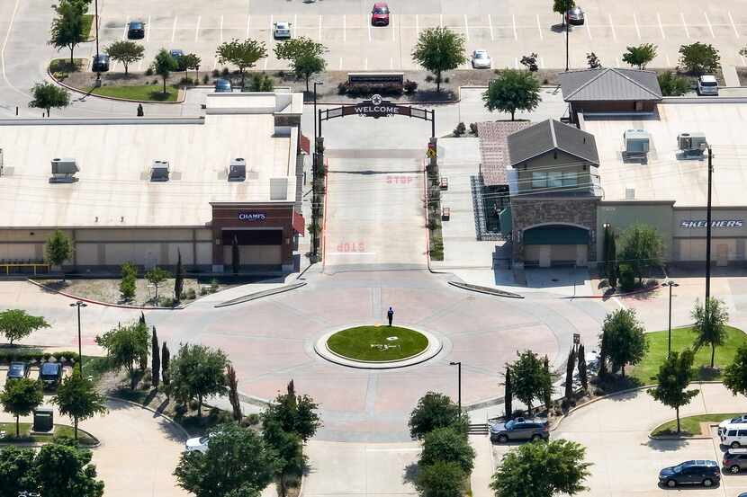 Aerial view of Allen Premium Outlets, where a mass shooting occurred over the weekend, on...