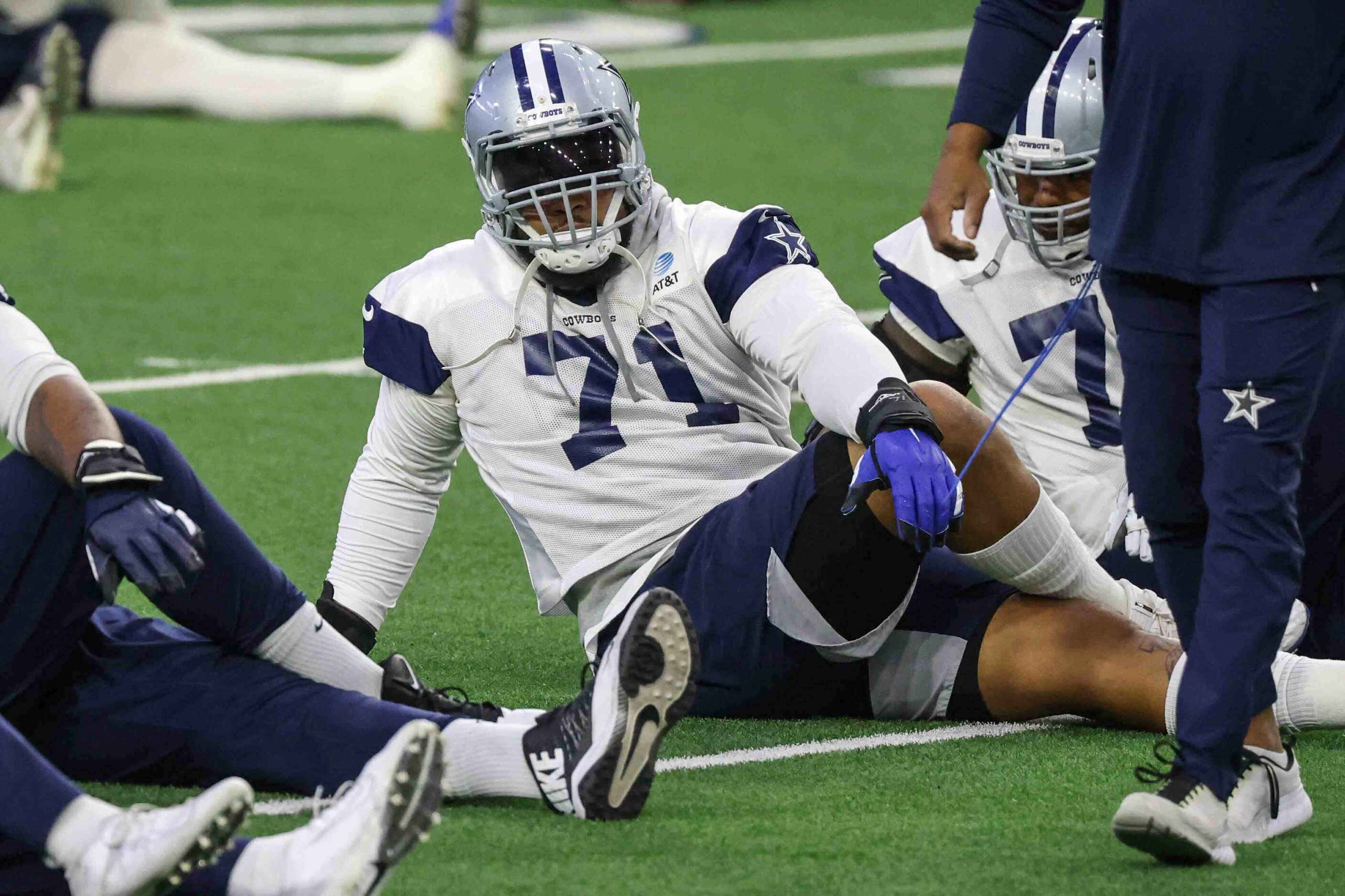 Cowboys' offensive lineman La'el 
Collins #71 during practice at the Ford Center in Frisco...