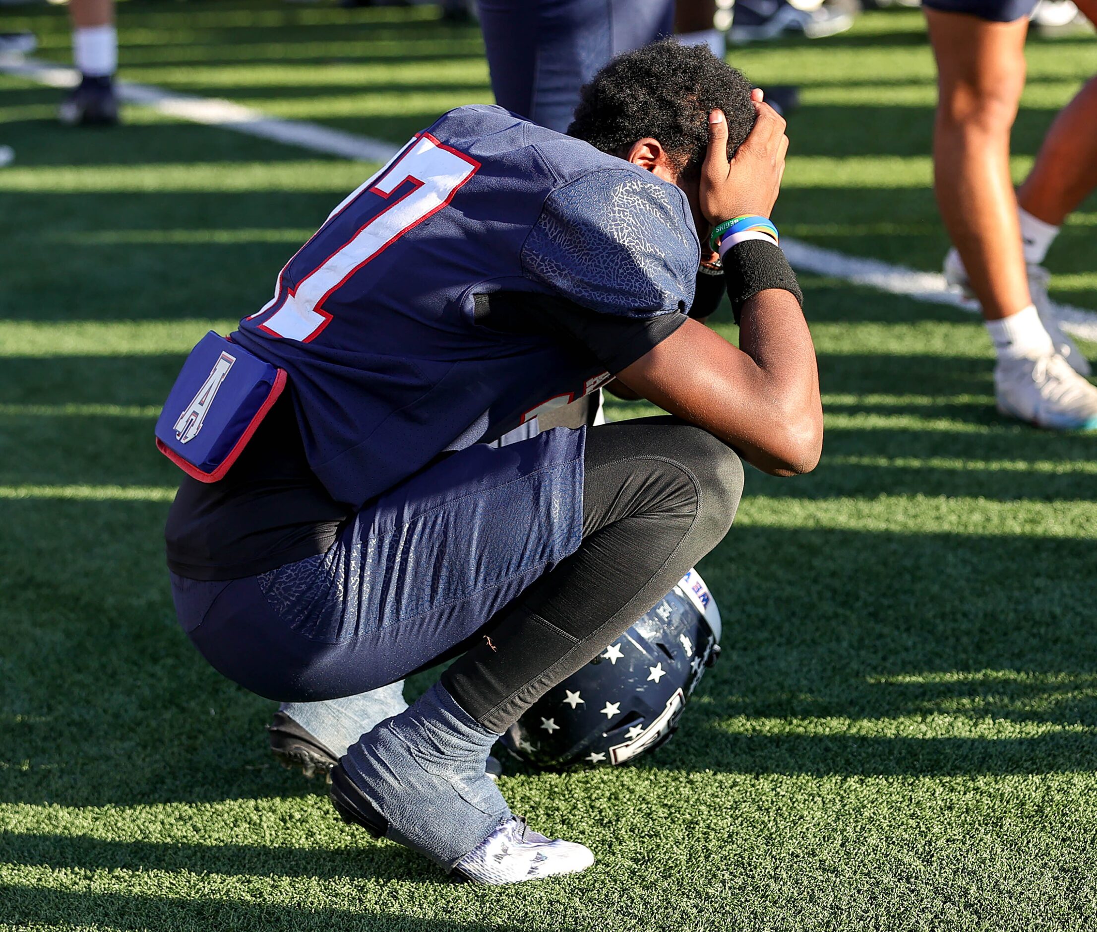 Allen defensive back Darian Jones rejected after getting beat, 49-37 to North Crowley in the...