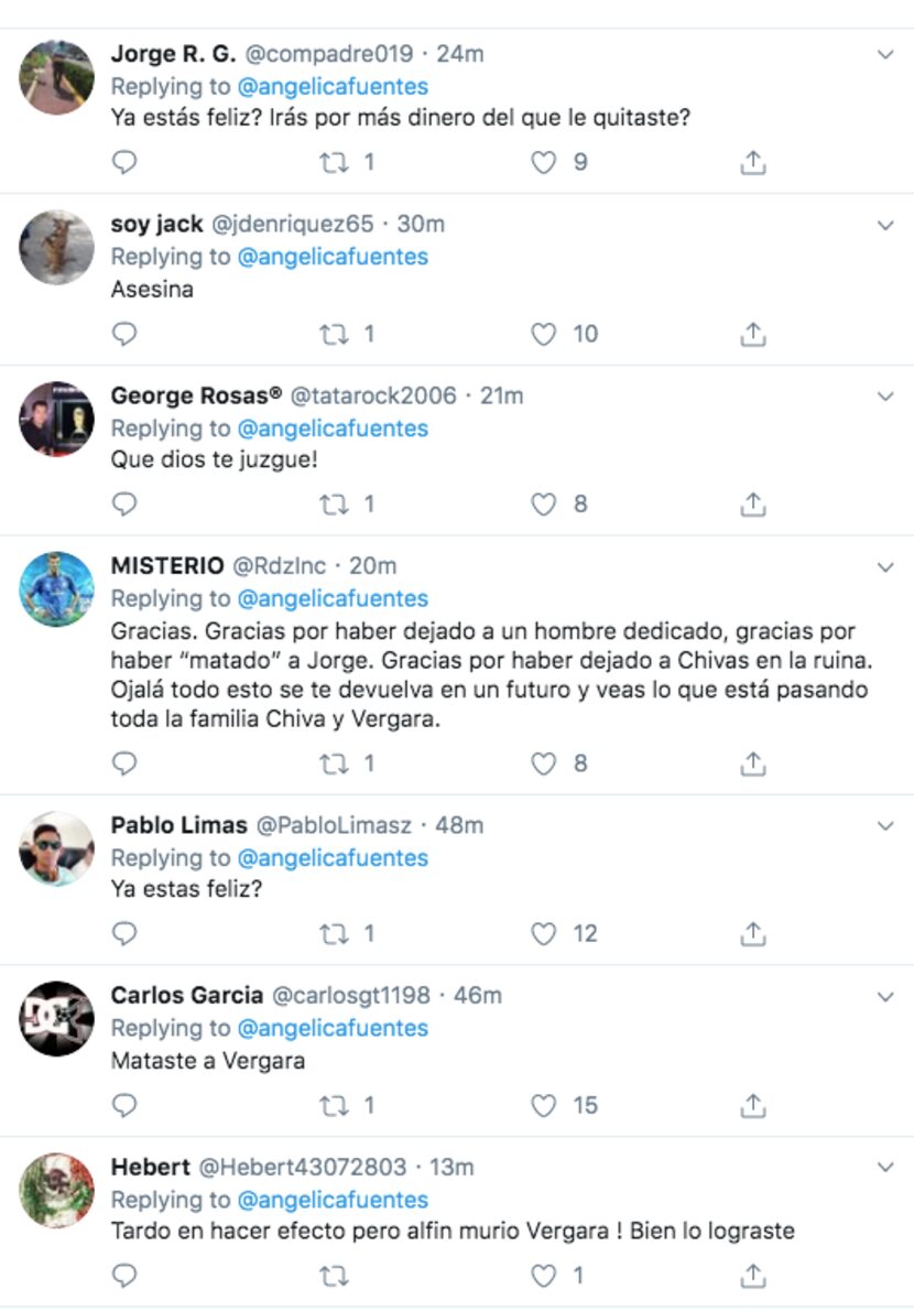 Mensajes de aficionados de las Chivas a Angélica Fuentes.