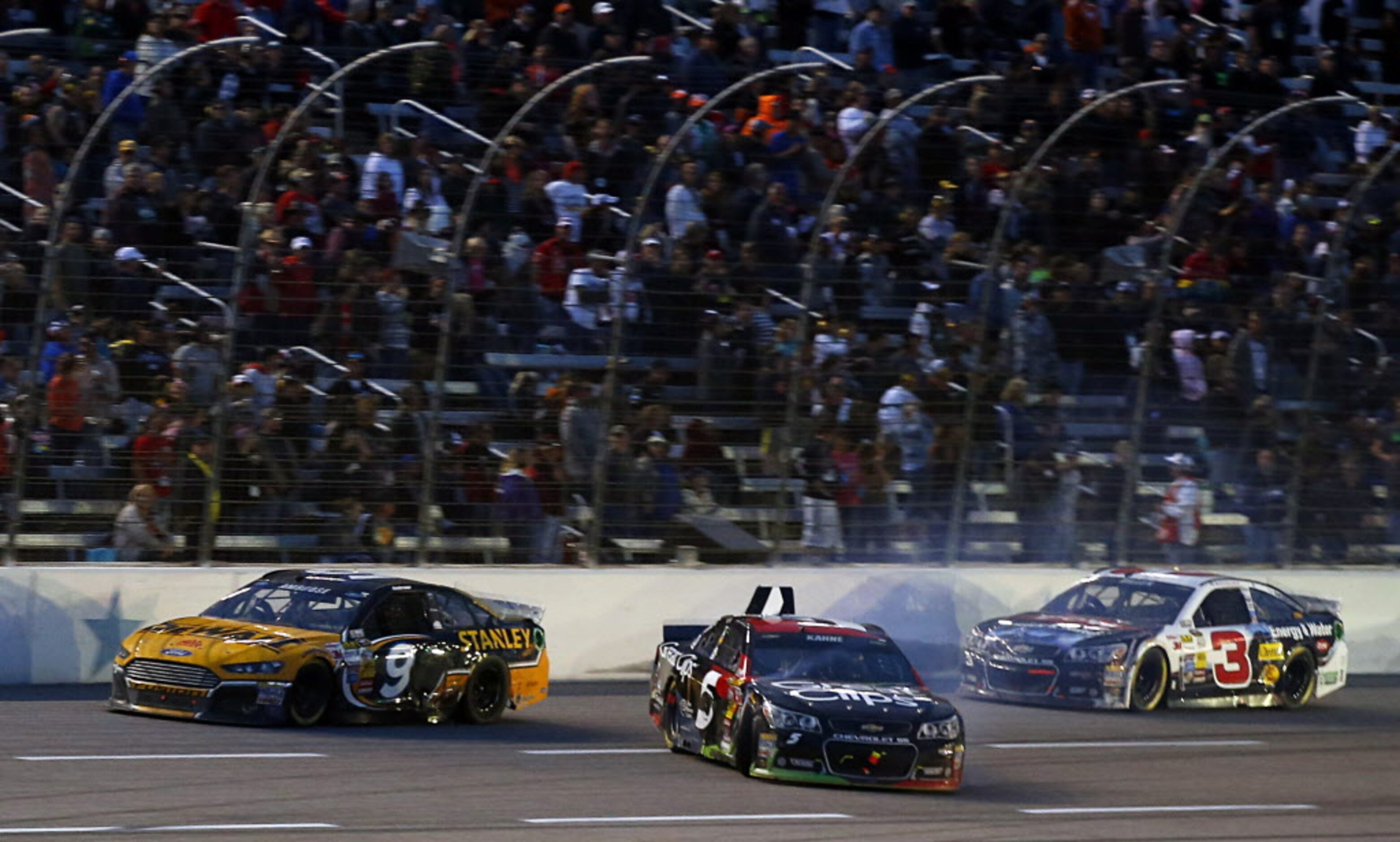 Sprint Cup Series driver Jimmie Johnson (48) celebrates his AAA Texas 500 win in Victory...