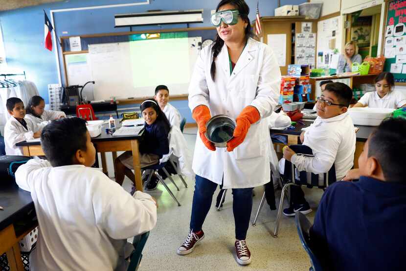 Fifth-grade science teacher Daisy Rivera shows how through heat, mixtures and solutions...