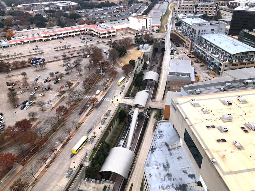 Mockingbird Station is next door to a Dallas Area Rapid Transit rail station.