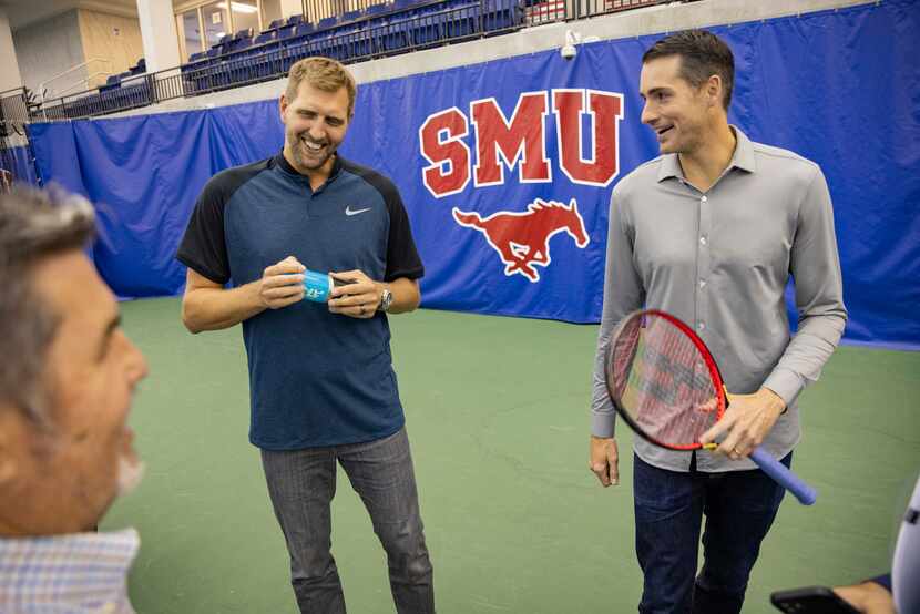 Dallas Mavericks star Dirk Nowitzki (left) and John Isner, 15-Time ATP Tour Champion, chat...