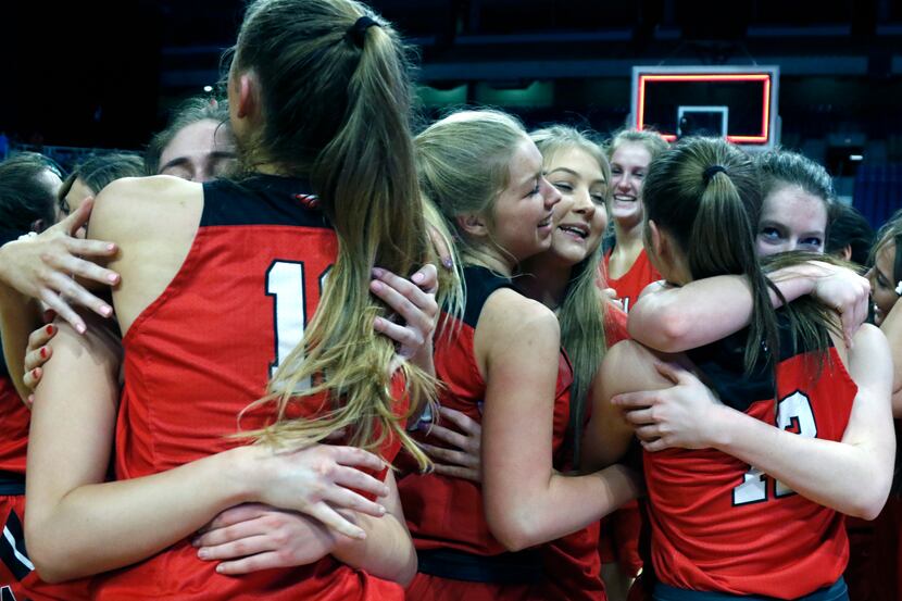 Argyle begins to celebrate after defeating Hardin-Jefferson. UIL girls basketball 4A State...
