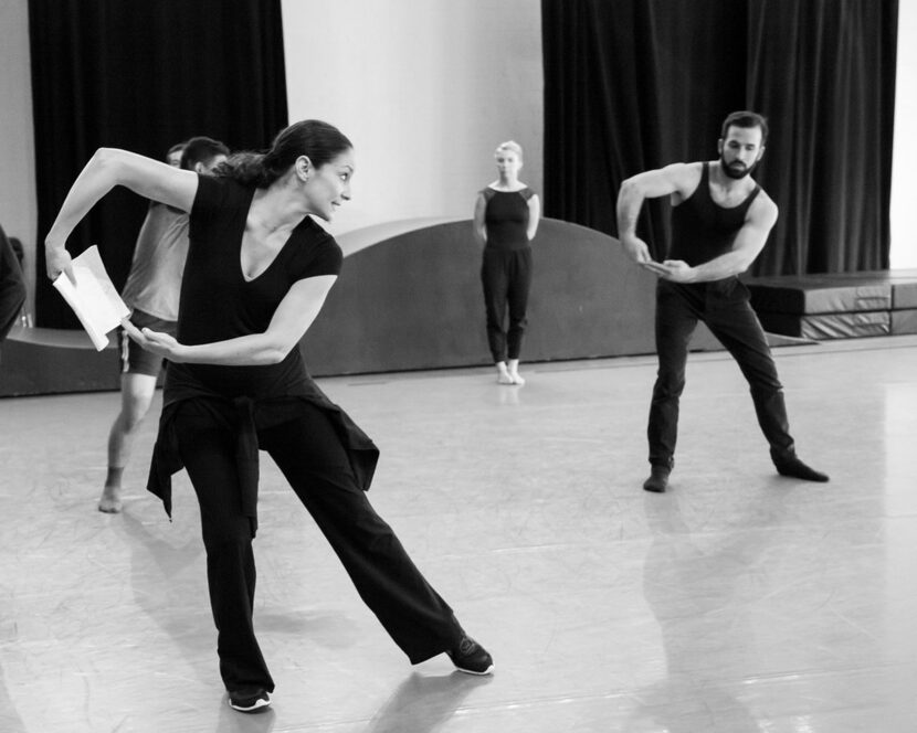 Artistic director Joy Bollinger (left) rehearses her Bruce Wood Dance company.