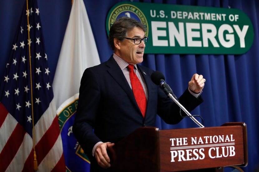 Energy Secretary Rick Perry speaks during a news conference July 18, 2017, at the National...