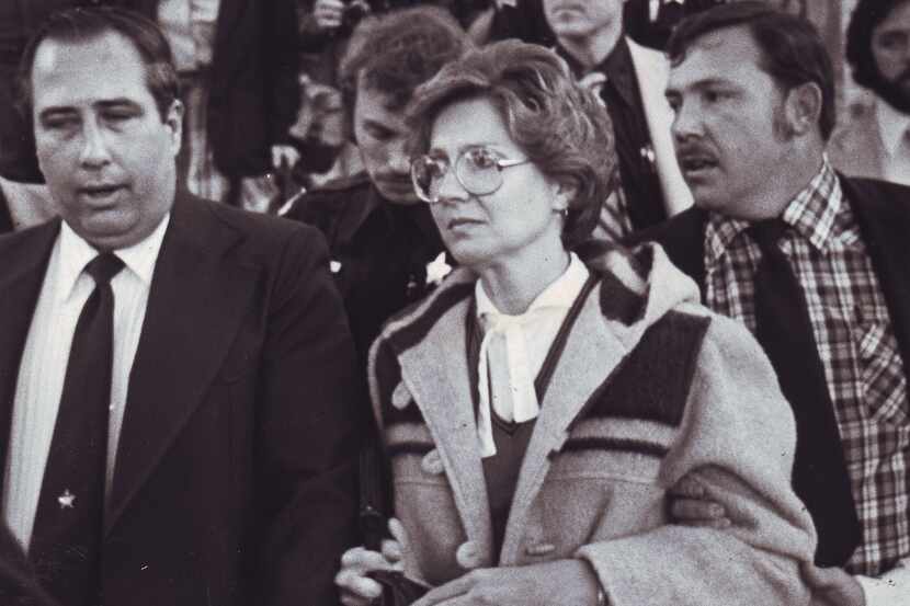 Candy Montgomery leaves court in 1980. Montgomery was acquitted of murdering her Wylie...