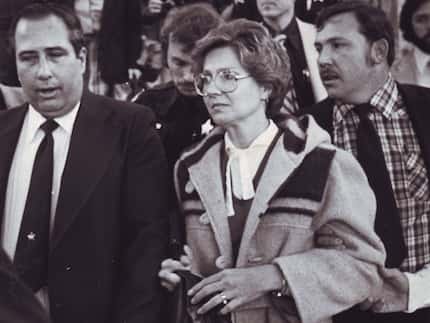 Candy Montgomery leaves court in 1980. Montgomery was found not guilty of murdering her...