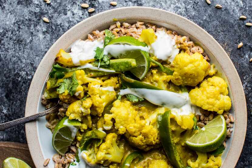 Yellow Curry Cauliflower Farro Bowl