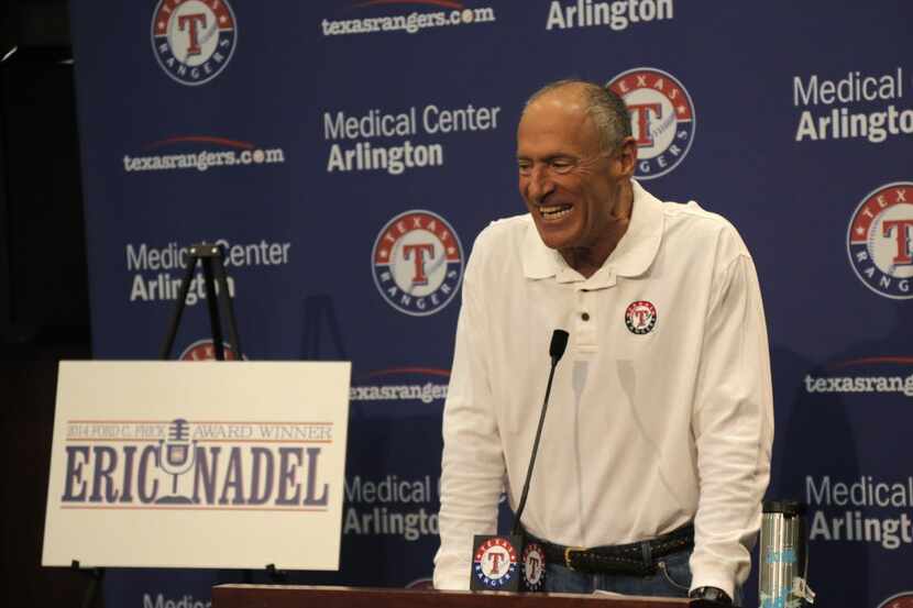 Rangers broadcaster Eric Nadel smiles during a press conference after he was named the...