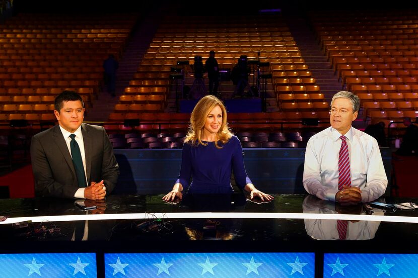 
The moderators for Wednesday’s Republican debate — from left, Carl Quintanilla, Becky Quick...